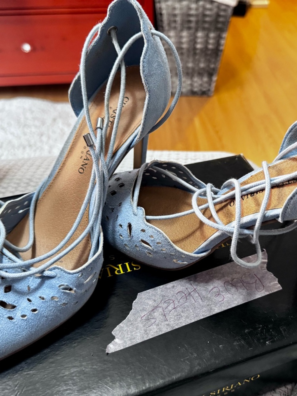 Christian Siriano Light Blue Lace-Up Scalloped Heels